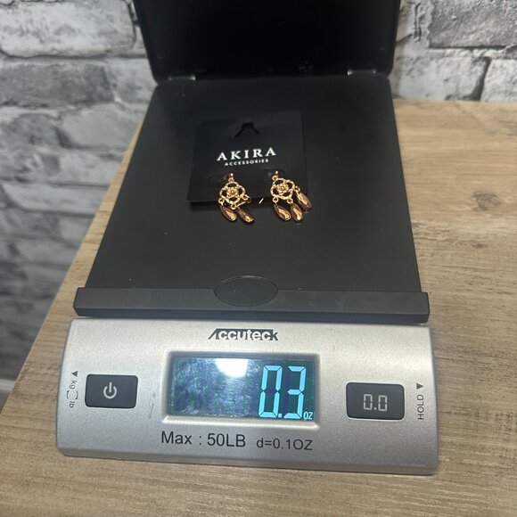 NWT Akira Accessories Set of Gold/Bronze Earrings Dangle Flower - Picture 9 of 10